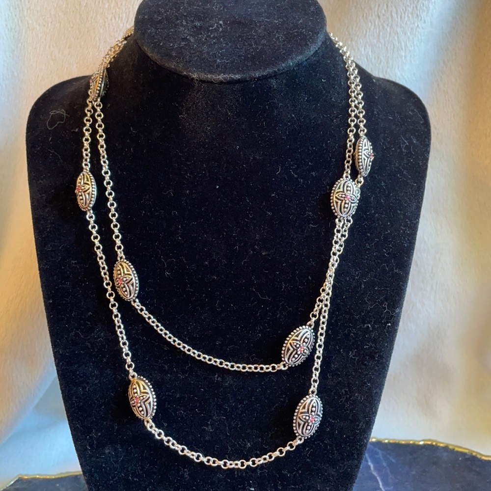 ElyseRyan Sterling and pink crystal 36” necklace